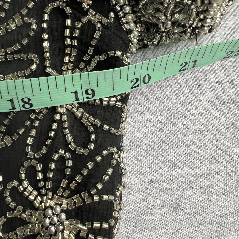 Vintage 90s Papell Boutique Evening Beaded Silk Top Womens XL Black Silver Spark - Picture 8 of 13